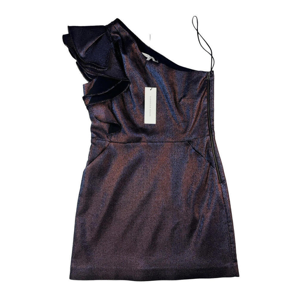 Veronica Beard Ensley Mini Shoulder Dress Metallic Purple Pink Size 12 US